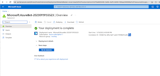 Azure bot deployment complete