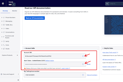 Get your credentials from the Twilio Console