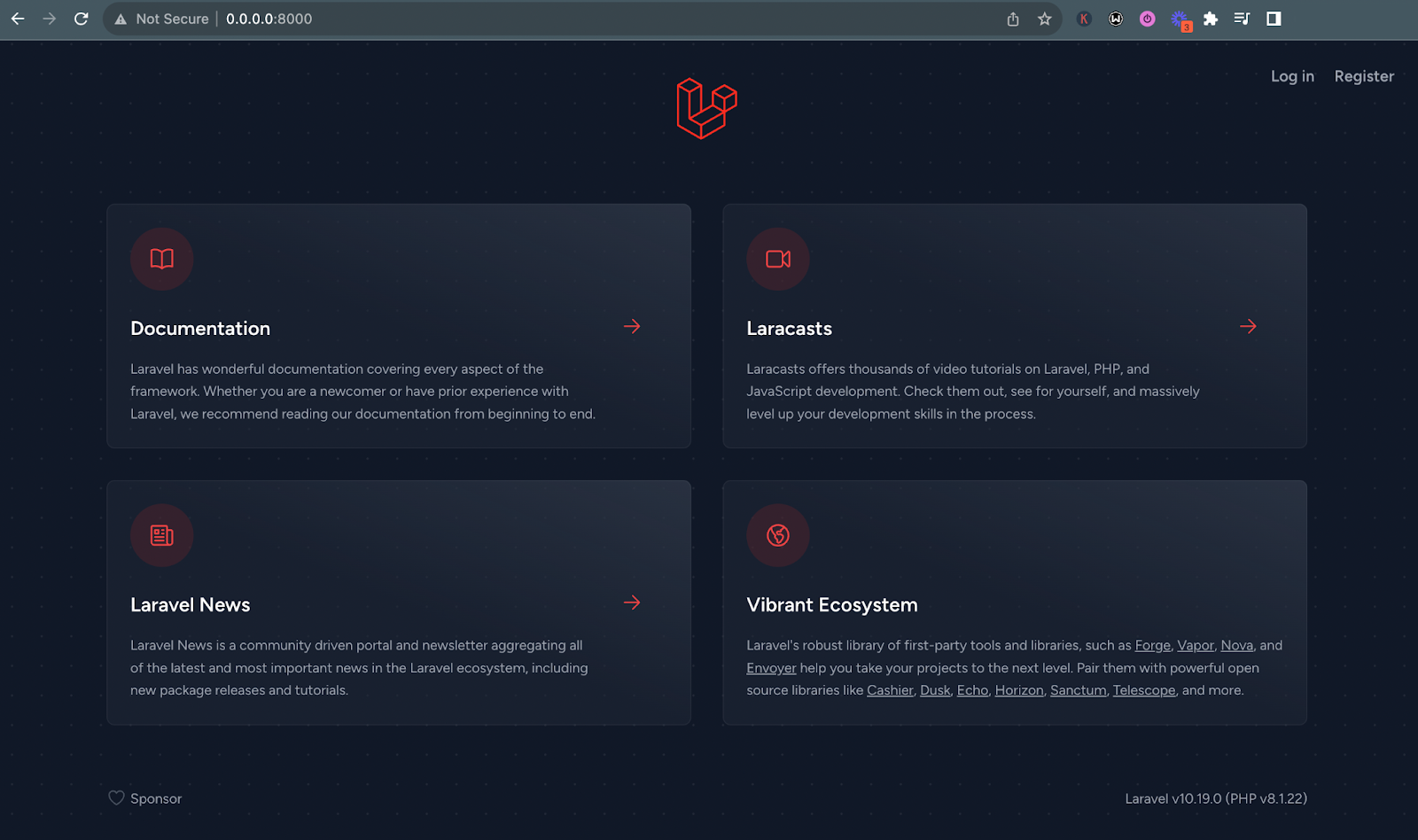 The default Laravel landing page