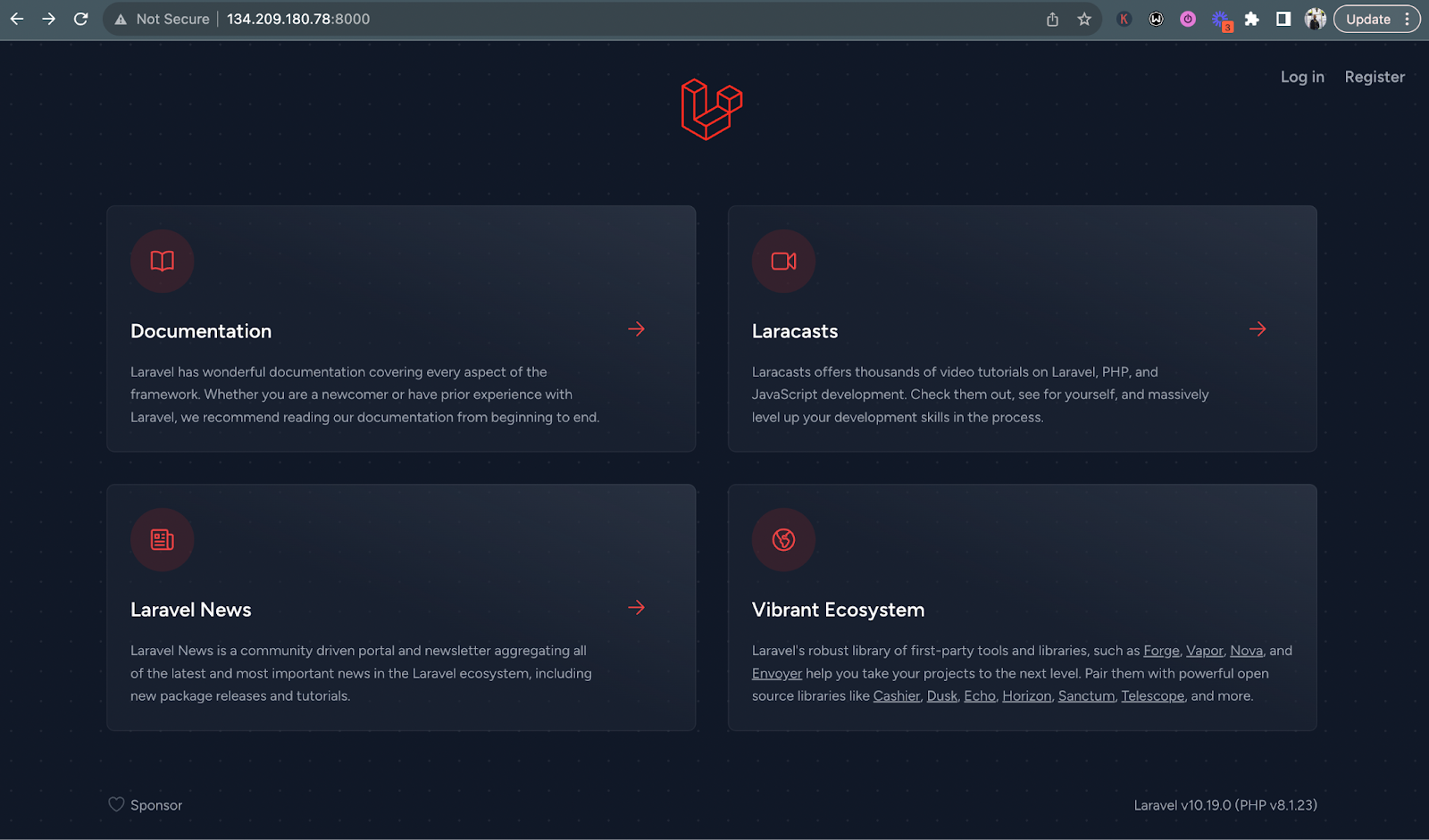 The default Laravel landing page