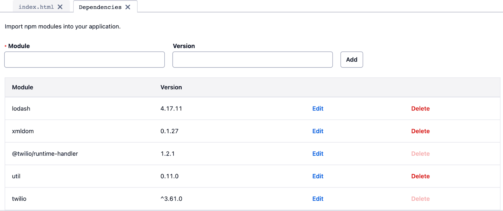 Dependencies in Twilio Functions