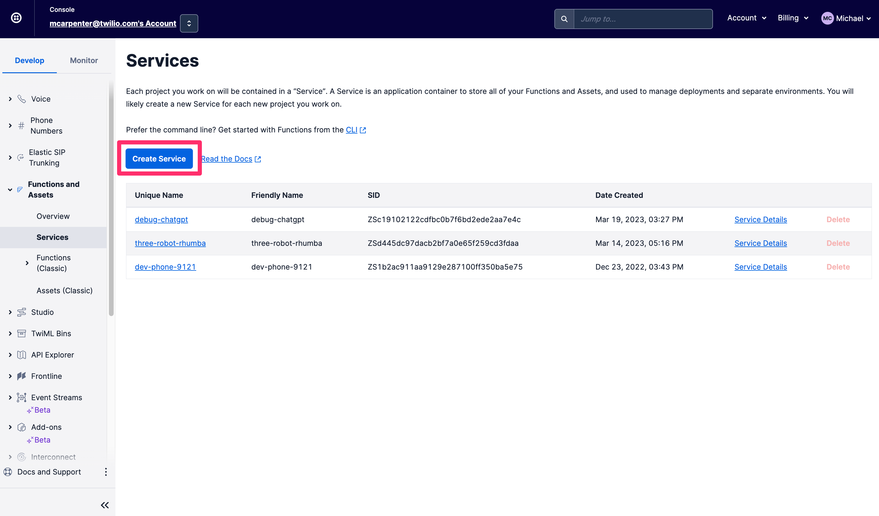 Servicio de creación de demostración de ChatGPT de Twilio Voice