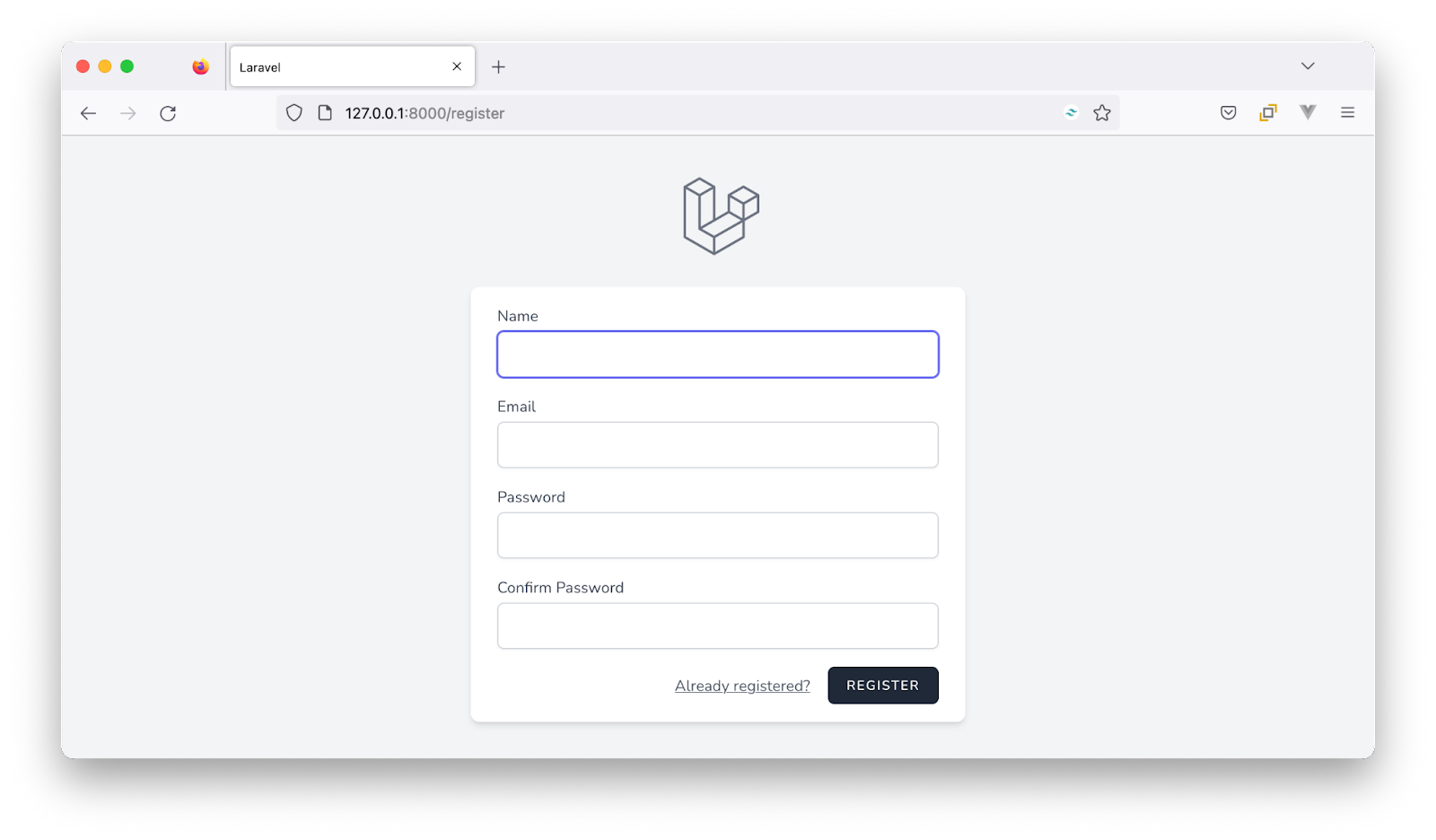 The Laravel Breeze user registration form