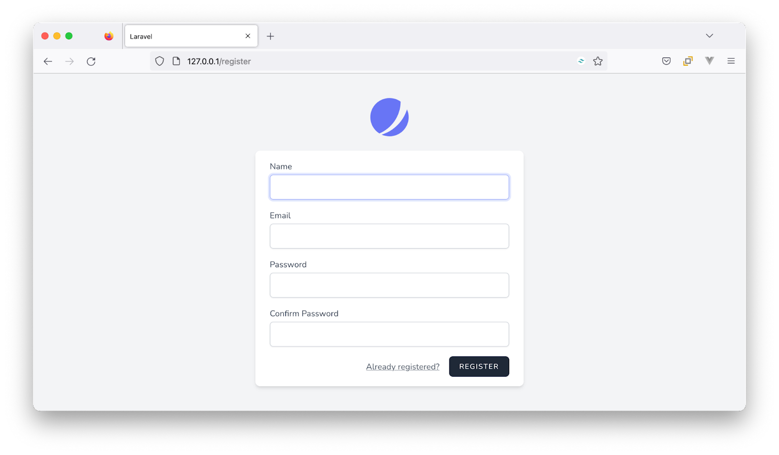 The Laravel Jetstream user registration form