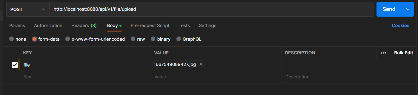Sending a file to a backend API as form-data on Postman