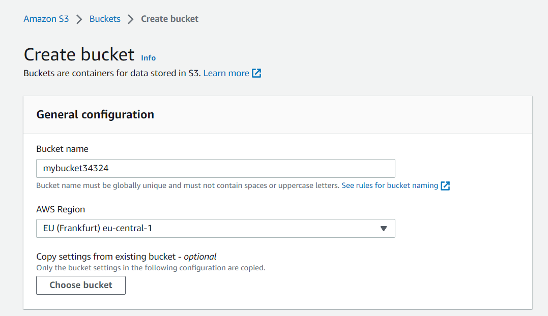 Specify bucket name on AWS