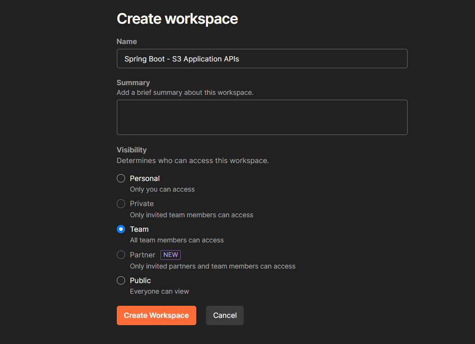 Creating a Workspace in Postman