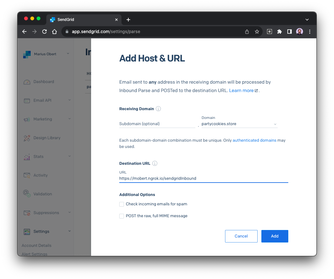 Configuration of the inbound parse