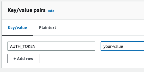 Enter key-value pairs in AWS