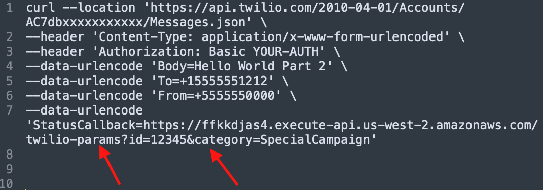 Custom params in a Twilio status callback