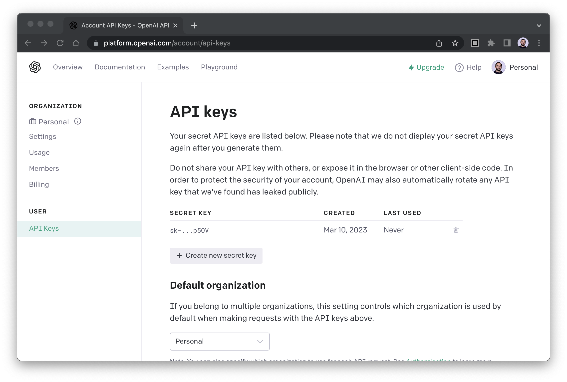 openAI API Schlüßel in der Konsole