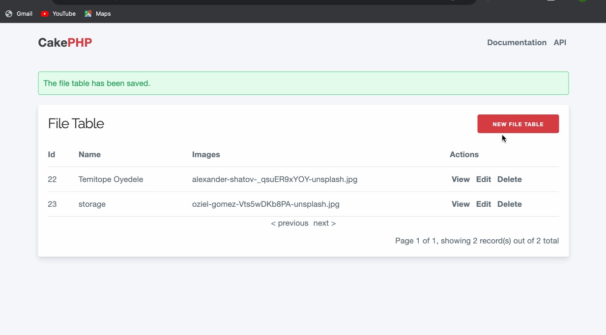 An animation showing how to upload a file in the CakePHP application