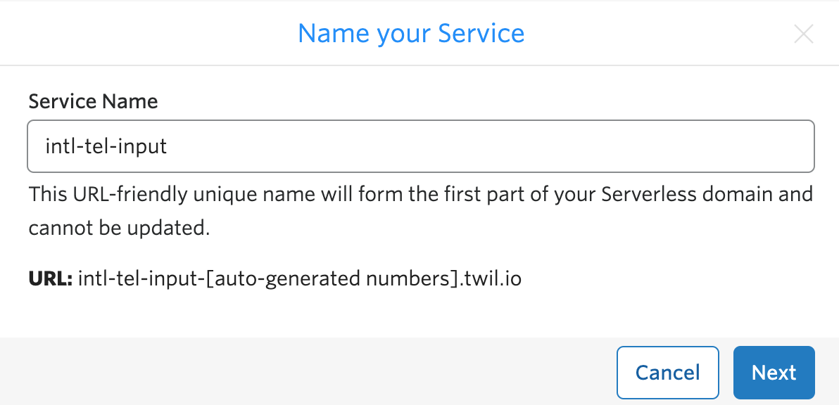 serviço de função da twilio chamado intl-tel-input