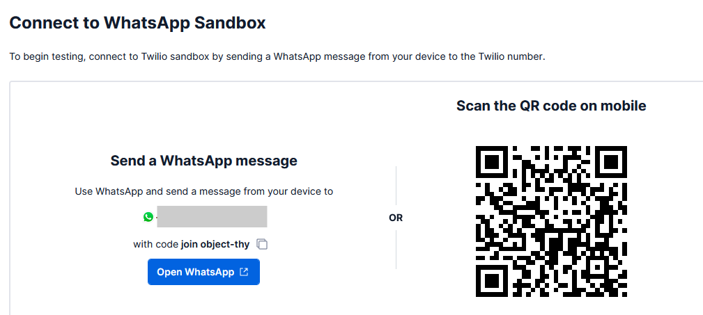 WhatsApp connection code on Twilio"s Console