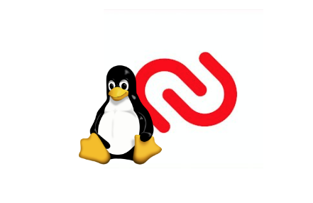 Tux the Linux penguin in front of a red, stylized double N on a white background.