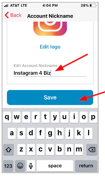 Editing Instagram Account Nickname Phone screen showing Instagram account nickname being edited