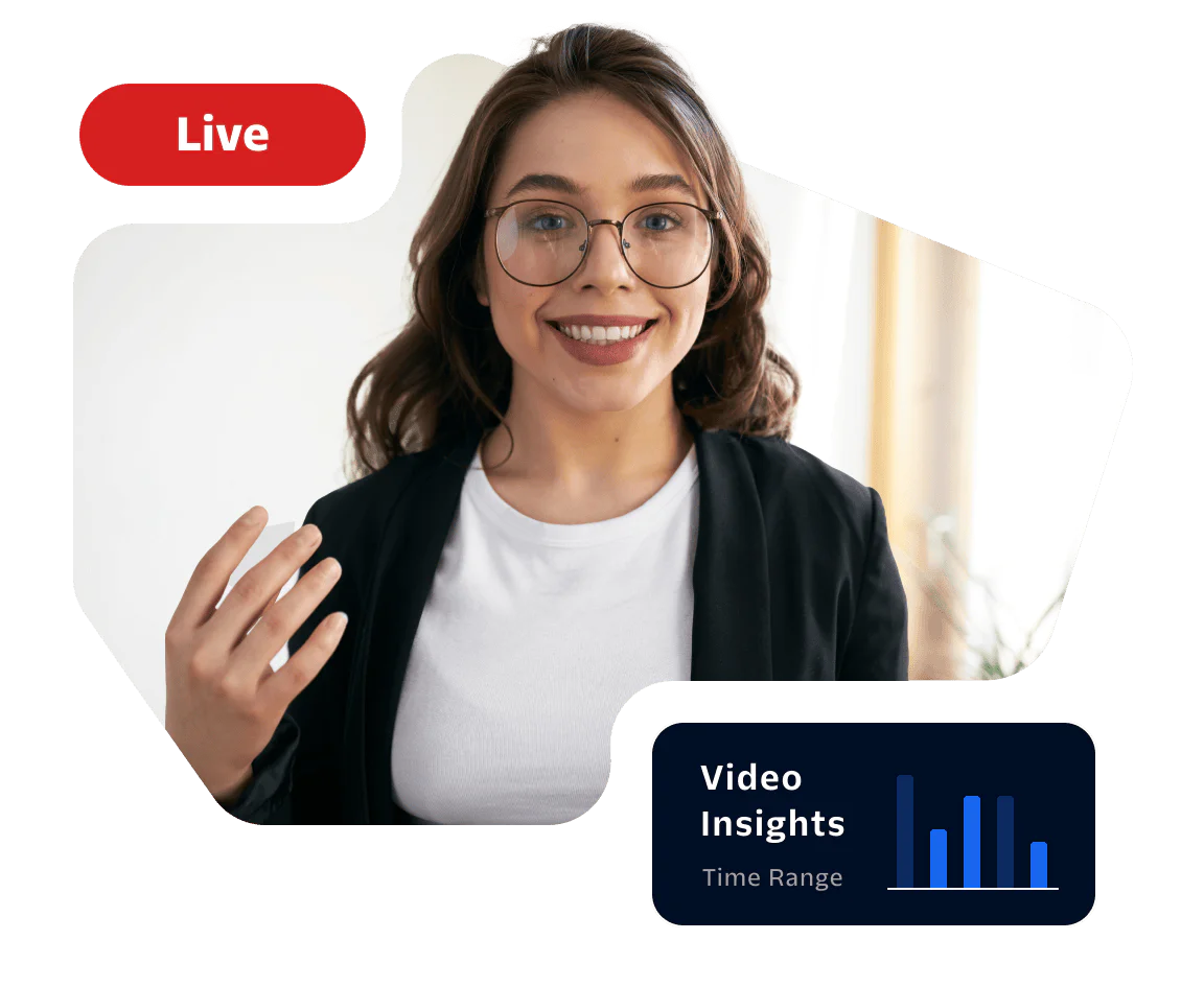 Woman presenting video insights in a webinar Illustration showing how you can build and iterate custom video experiences with Twilio Video.